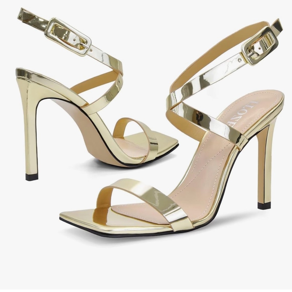 Itozer Gold Strappy High Heel Sandals - Women's Elegant Evening Heels